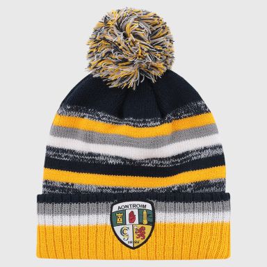 Antrim GAA Adults Hydra Knitted Bobble Hat Marine / Amber from O’Neills