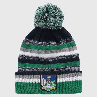 Limerick GAA Kids' Hydra Knitted Bobble Hat Marine / Grey / Green from O’Neills