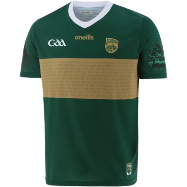 O’Neills Bottle Kerry GAA Kids' Commemoration Jersey 2021 with ribbed crewneck by O’Neills. 