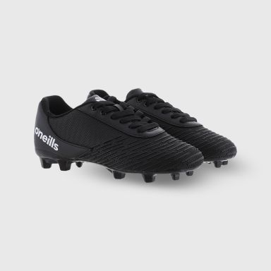 Black and White O’Neills Meteor football boots with moulded studs and lace closure by O’Neills.