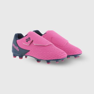 Pink O’Neills Meteor Junior football boots with moulded studs and Velcro closure by O’Neills.