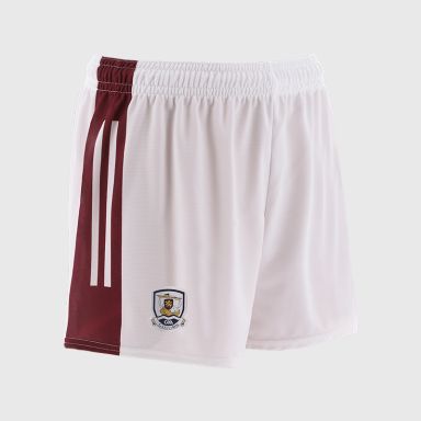 White Galway GAA Home Shorts with stripe detail on leg by O’Neills.