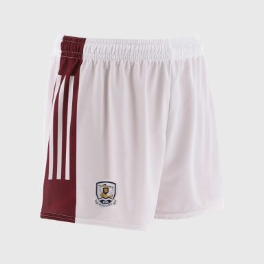 White Galway GAA Home Shorts with stripe detail on leg by O’Neills.