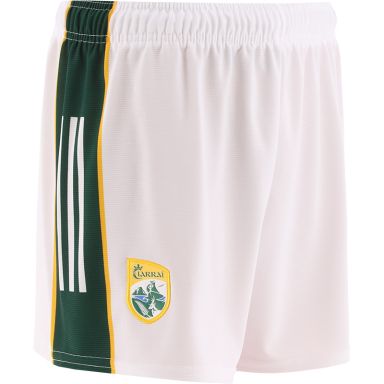 White Kerry GAA home shorts with 3 stripe detail on leg by O’Neills.