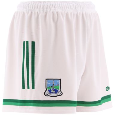 White Fermanagh GAA home shorts with 3 stripe detail on leg by O’Neills.