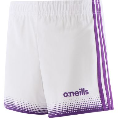 White Mourne Shorts with purple stripes and a modern design from O'Neills