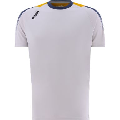 Silver Kids’ Nevada t-shirt with stripe detail on the sleeves by O’Neills. 