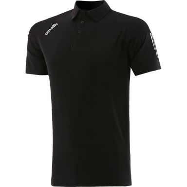 Black men's polo shirt with stripes on sleeves by O’Neills.