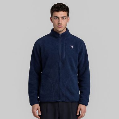 Navy O’Neills Men’s Pinnacle Full Zip Sherpa Fleece Jacket with funnel neck and chest pocket