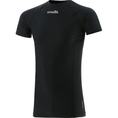 Black men’s base layer compression short sleeve t-shirt with mesh panels by O’Neills.