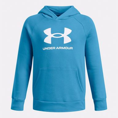Blue and White Under Armour Kids' Rival Fleece Big Logo Hoodie from O'Neills