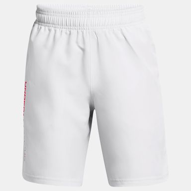 White Kids' Under Armour UA Woven Wordmark Shorts from O'Neills.