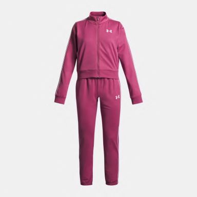 Pink and white Under Armour Kids' UA Icon Knit Crop Tracksuit from O'Neills