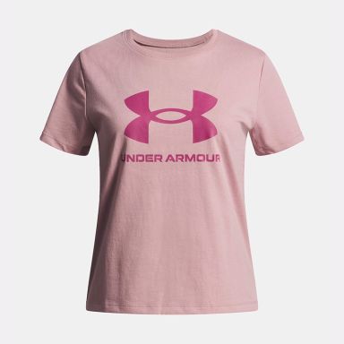 Pink Under Armour Kids' UA Big Logo T-Shirt Prime Pink from O'Neills