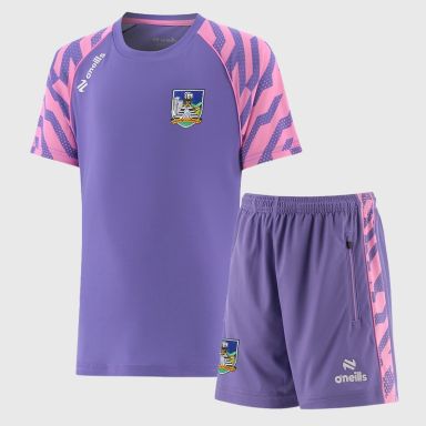 Purple O’Neills Kids' Limerick GAA Electro Two Piece Set including Short Sleeve T-Shirt and Shorts.