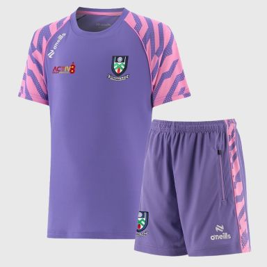 Purple O’Neills Kids' Monaghan GAA Electro Two Piece Set including Short Sleeve T-Shirt and Shorts.