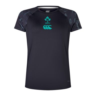 Women's black Canterbury Ireland T-Shirt with green logo from O'Neills.