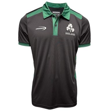 Men's Black Lansdowne Ireland Rugby Shamrock Performance Polo Shirt from O'Neills.