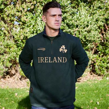 Green / Gold Lansdowne Men's Ireland Quarter Zip Fleece Shamrock Crest from O'Neills