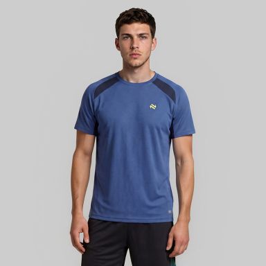 Blue O’Neills Men’s Raptor T-Shirt with short sleeves and contrast pinhole texture panels