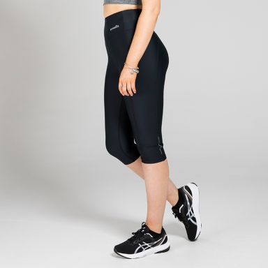 black Women's Riley Capri Leggings with reflective tape on lower leg from O'Neills
