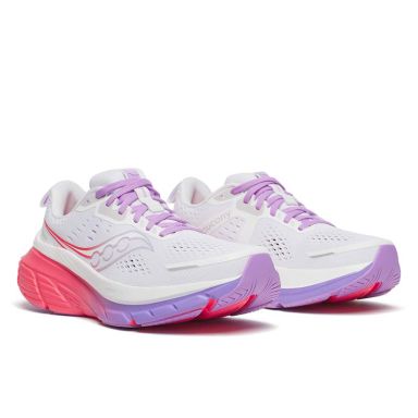 White pink and purple Saucony Women's Guide 18 Running Shoes from O'Neills