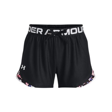 Black Under Armour Kids' Play Up Tri-Colour Shorts, with soft elastic waistband from O'Neills