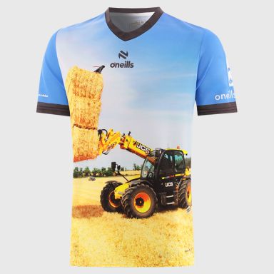 Men's Game Changer O’Neills ploughing jersey with image JCB tractor and O’Neills ball on the front.