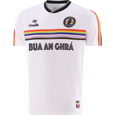 White Love is Love Pride Jersey with rainbow flag and ribbed collar by O’Neills.