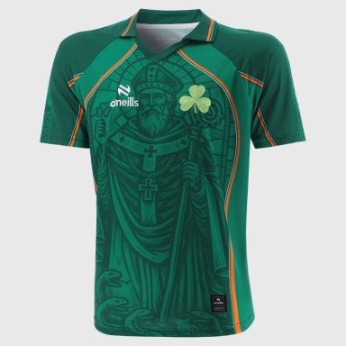 Green O’Neills Men's St Patrick’s Jersey with St. Patrick on the front From O'Nells