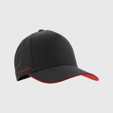 Black baseball cap with protective peak and Red O’Neills embroidered logo on the side.