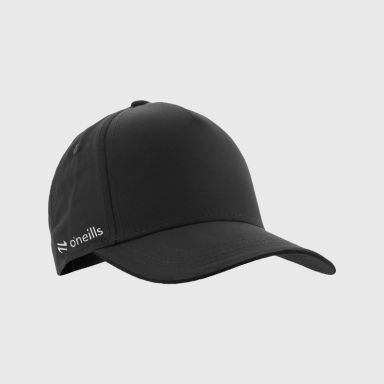 Black baseball cap with protective peak and White O’Neills embroidered logo on the side.