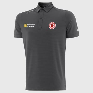 Dark Grey O’Neills Tyrone GAA Men’s Surge Soft Touch Polo Shirt with a classic collar and button placket