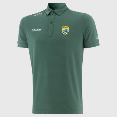 Green O’Neills Kerry GAA Men’s Surge Soft Touch Polo Shirt with a classic collar and button placket