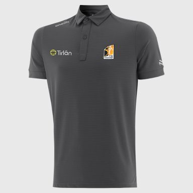 Dark Grey O’Neills Kilkenny GAA Men’s Surge Soft Touch Polo Shirt with a classic collar and button placket
