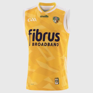 Amber Antrim GAA Men's Home Vest 2025 with ribbed crewneck by O’Neills.