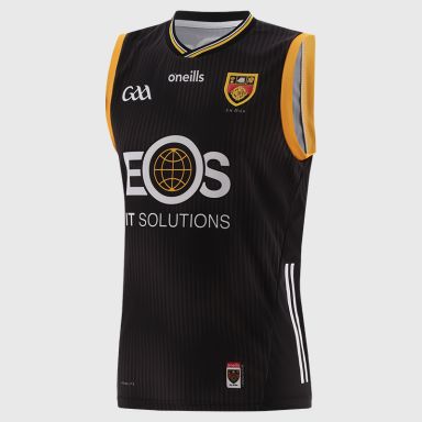 Black Down GAA Men's Goalkeeper Vest 2025 with ribbed crewneck by O’Neills.