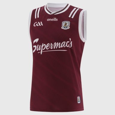 Maroon Galway GAA Men's Home Vest 2025 with ribbed crewneck by O’Neills