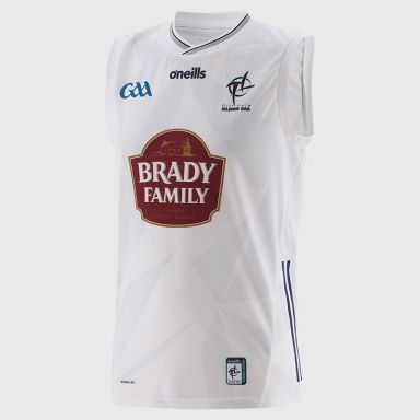White Kildare GAA Men's Home Vest 2025 with ribbed crewneck by O’Neills.
