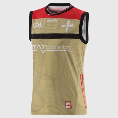 Gold O'Neills Louth GAA Alternative Goalkeeper Vest 2025 with ribbed crewneck by O’Neills.