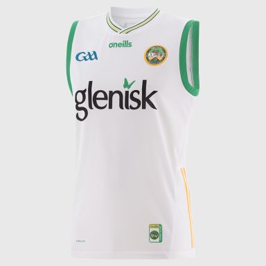 White Offaly GAA Men's Alternative Vest 2025 with ribbed crewneck by O’Neills.