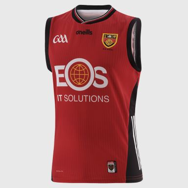 Red Down GAA Men's Home Vest 2025 with ribbed crewneck by O’Neills.