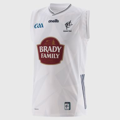 White Kildare GAA Men's Home Vest 2025 with ribbed crewneck by O’Neills.