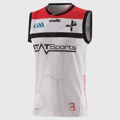 White Louth GAA Alternative Vest 2025 with ribbed crewneck by O’Neills.