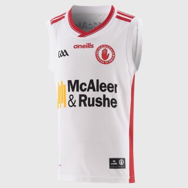 White O’Neills Tyrone GAA Kids' Home Vest 2026 by O’Neills.