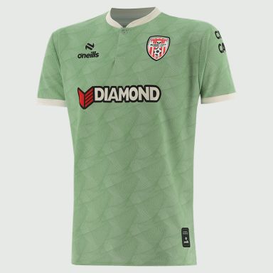 Green Derry City FC Men's Away Jersey 2025 by O’Neills.