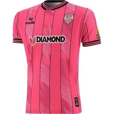Pink Derry City FC Home Goalkeeper Jersey 2024 with ribbed collar and cuffs by O’Neills.