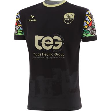 Black Dark Grey Kids' Treaty United FC Home Jersey 2024 with King John’s Castle image by O’Neills. 