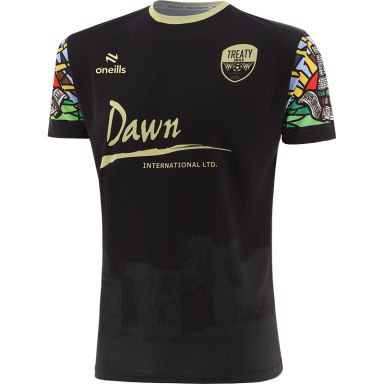 Black Dark Grey Women's Treaty United FC Home Jersey 2024 with King John’s Castle image by O’Neills. 
