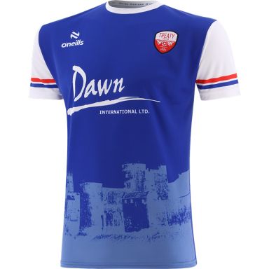 Royal Blue Men's Treaty United FC Women's Home Jersey 2024 with King John’s Castle image by O’Neills. 